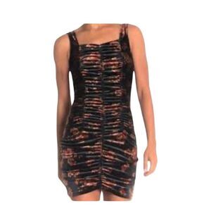 Free Press Floral Velvet Rouched Dress Size Large, NWT